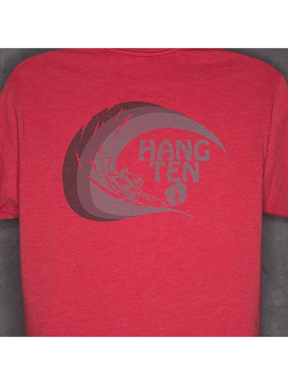 Hang Ten Red Mens Graphic T-Shirt Large Surf Design Short Sleeve Crew Neck